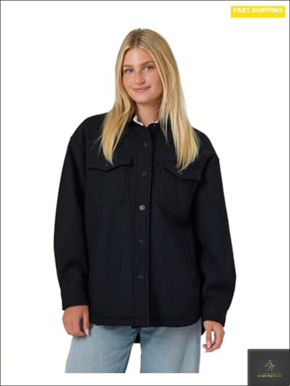 Women's Sherpa Bonded Shirt Jacket – Flannel Shacket, Plush Sherpa, Button